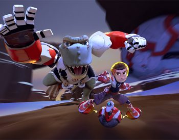 Derek Dynamo and S.D. flying towards the camera