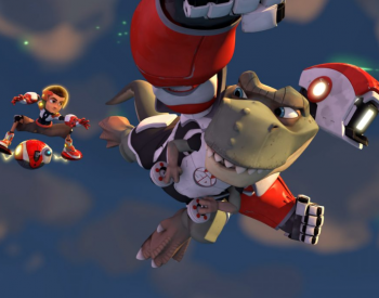 Super Dinosaur's SD and Derek flying through the sky